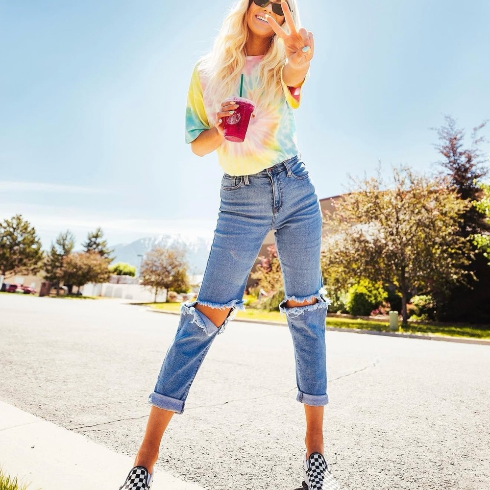Vibrant Blue Distressed Boyfriend Jeans